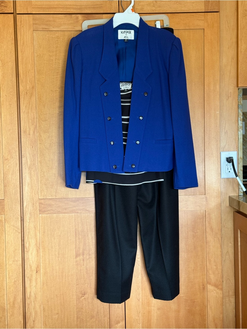 Kasper Cobalt Blue Double-Breasted Blazer with Black Pants